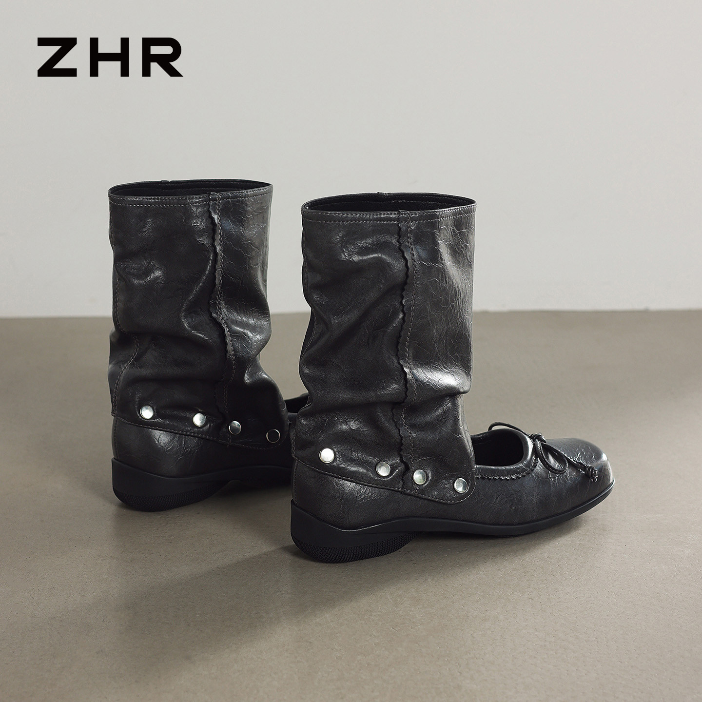 ZHR则则平底短靴女2026夏新款软底单鞋芭蕾两穿堆堆靴中筒西部靴主图