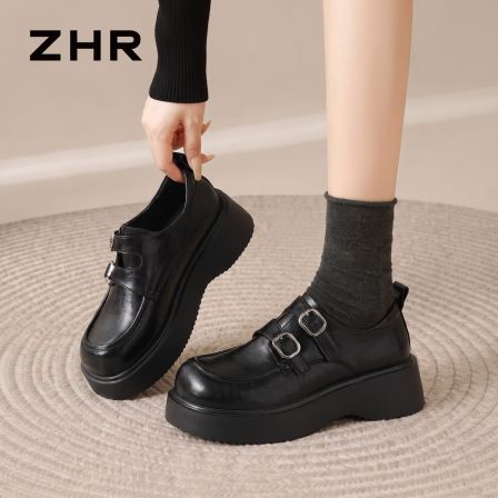 ZHR则则英伦风黑色小皮鞋女2026秋季新款厚底增高乐福鞋百搭单鞋