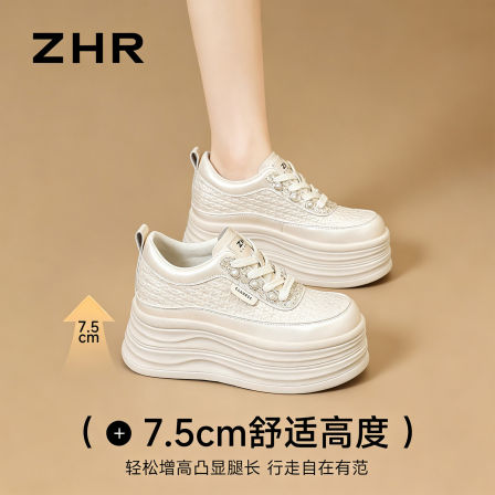 ZHR则则厚底休闲鞋女内增高2026新款日常舒适轻便系带复古小白鞋