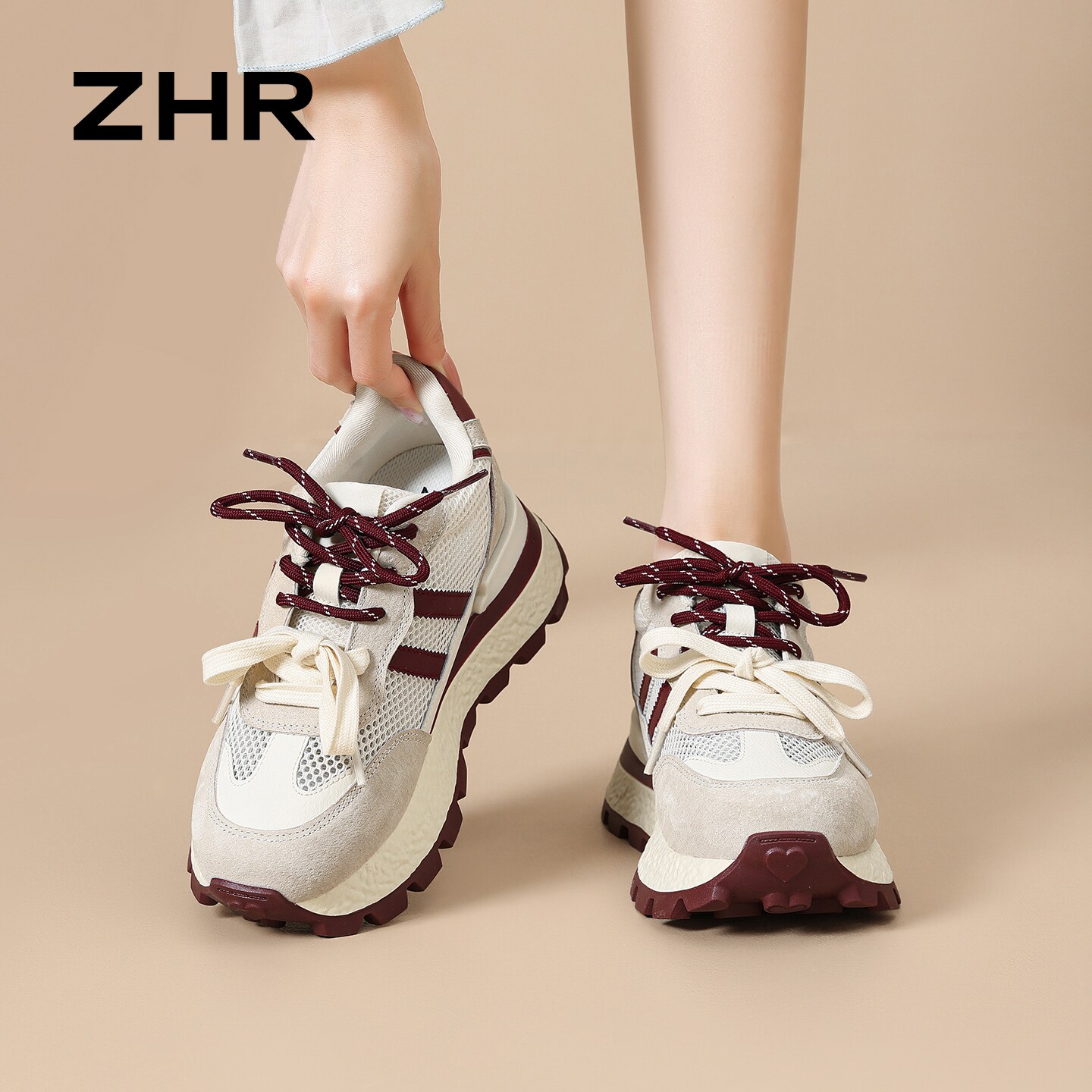 ZHR则则网面德训鞋女2026夏季新款户外透气运动鞋厚底增高阿甘鞋主图