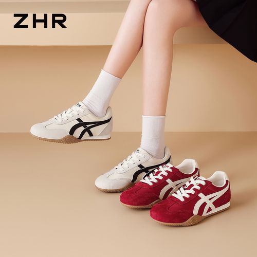 ZHR/则则真皮阿甘鞋女夏秋季新款内增高透气红色休闲运动德训鞋Z主图