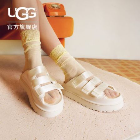 UGG夏季女士舒适时尚炫金系列厚底魔术贴休闲拖鞋1167430
