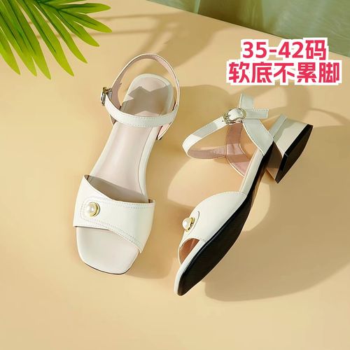 凉鞋女夏季软底牛皮舒适百搭通勤轻便透气牛筋底大码女鞋40-41-42主图
