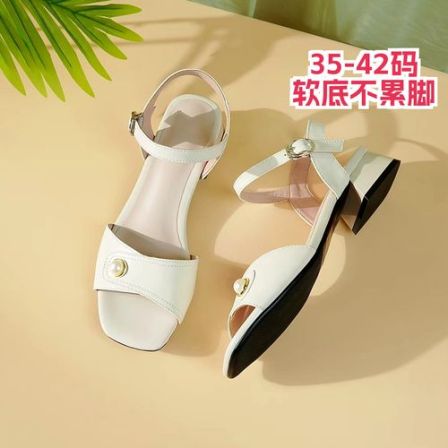 凉鞋女夏季软底牛皮舒适百搭通勤轻便透气牛筋底大码女鞋40-41-42