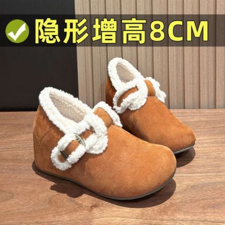 8CM内增高毛鞋女保暖加绒棉鞋冬季雪地靴一脚蹬鞋子乐福鞋勃肯鞋