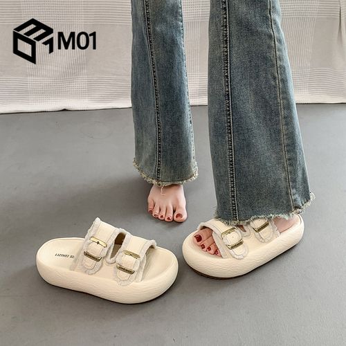 M01厚底勃肯拖鞋女夏季外穿新款配裙子高级感沙滩一字拖增高凉拖主图