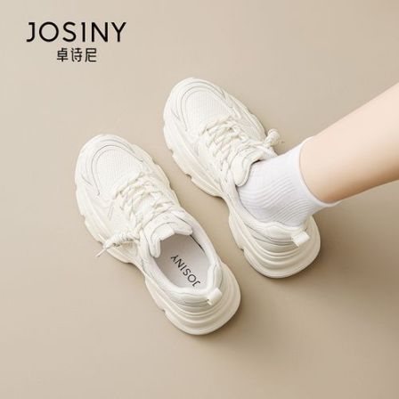 卓诗尼白色网面厚底老爹鞋女2026秋新款小个子增高透气运动休闲鞋