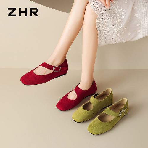 ZHR/则则玛丽珍鞋女夏季新款法式复古红绿色平软底浅口芭蕾单鞋Z主图
