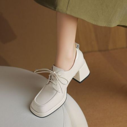6CM2026新款春秋单鞋女鞋皮鞋一脚蹬百搭女士真皮单鞋粗跟