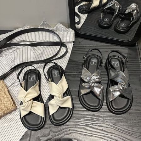 TS2026夏季百搭法式露趾蝴蝶交叉带平底凉拖鞋MTB47314-QC
