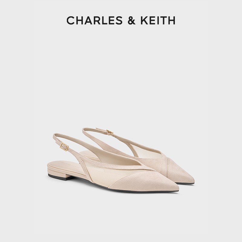 CHARLES & KEITH26秋新品时尚尖头平底网纱拼接凉鞋CK1-70381250主图