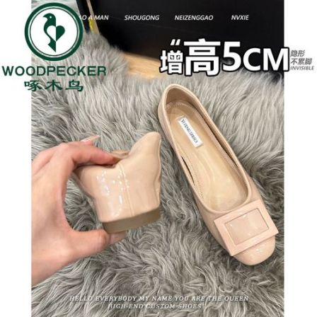 啄木鸟隐形内增高5CM方扣单鞋女2026新款夏季玛丽珍气质高跟鞋