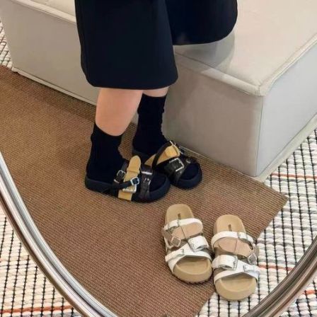 冉阁家~厚底烟花勃肯鞋外穿增高复古一脚蹬包头凉拖鞋女穆勒拖鞋