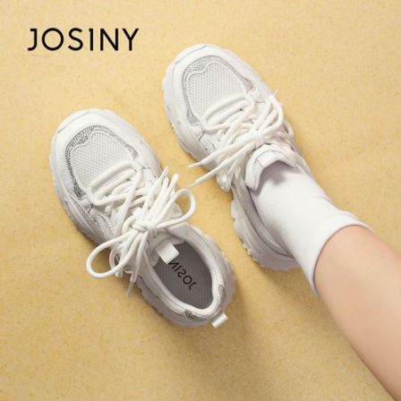 卓诗尼厚底老爹鞋女2026秋季新款增高时尚休闲鞋透气网面小白鞋