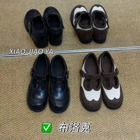 XIAOJIAOYA【布洛克】“英伦风复古百搭魔术贴乐福鞋”（跟高4）