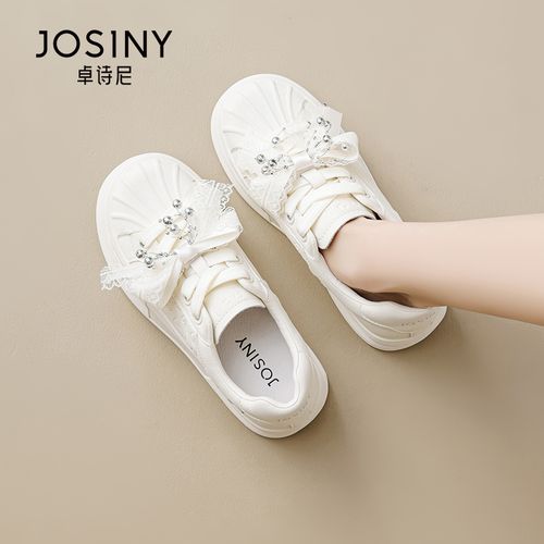 JOSINY/卓诗尼2026春季新款贝壳头小白鞋时尚增高蝴蝶结蕾丝板鞋主图