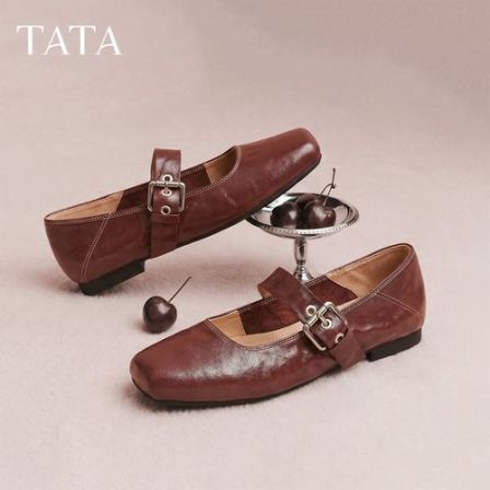 TATA他她2026复古浅口女法式气质方头软底玛丽珍鞋Y6A01CQ6