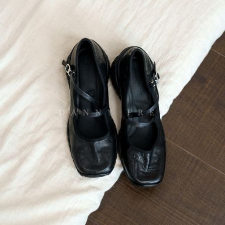 丹尼芙蕾法式复古一字带厚底玛丽珍方跟简约时尚包头外穿单鞋4CM