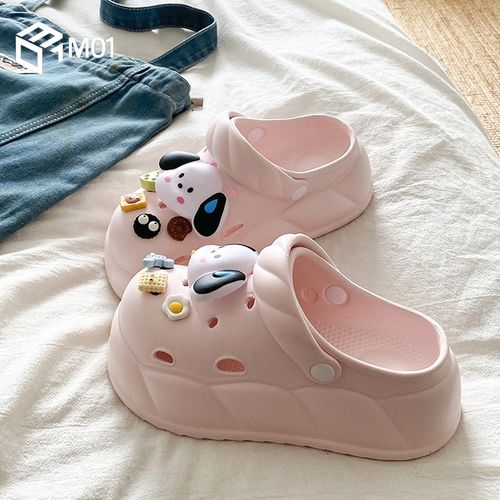 M01防滑防臭外穿学生沙滩厚底洞洞鞋女款包头情侣增高夏季拖鞋主图