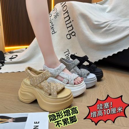 IG/IG现货增高10CM2026夏季爆款时尚百搭凉鞋闪钻透气女鞋80887