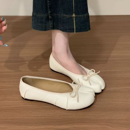软平底红色舒适晚晚鞋女鞋子2026年新款夏季分趾鞋蝴蝶结浅口单鞋