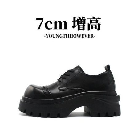 25211新款7公分厚底增高个性不规则大头复古英伦风缝线系带德比鞋