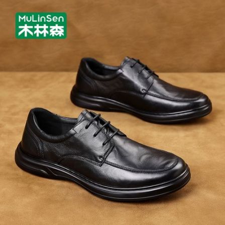木林森公务员黑色通勤男鞋2026新款春季商务头层牛皮鞋男士休闲鞋