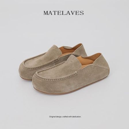 MATELAVES 复古老钱风真皮乐福鞋男一脚蹬内增高透气懒人豆豆鞋