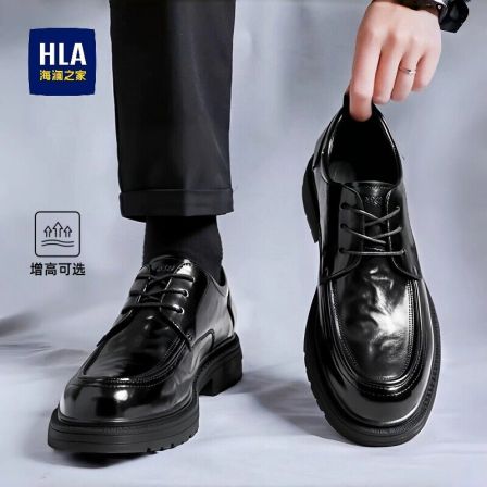 海澜之家男鞋2026新款商务休闲皮鞋黑色宽头德比鞋内增高男士婚鞋