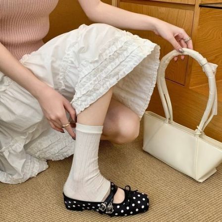 UHCK法式波点蝴蝶结包头半拖鞋女2026春夏新款玛丽珍凉拖鞋外穿