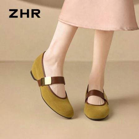ZHR/则则玛丽珍鞋女夏季新款法式复古软底内增高芭蕾风百搭单鞋Z