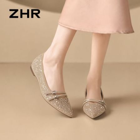 ZHR/则则法式水钻玛丽珍鞋女尖头浅口平底百搭舒适优雅气质单鞋Z