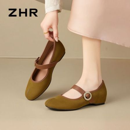 ZHR/则则玛丽珍鞋女夏季新法式复古豹纹浅口软底魔术贴百搭单鞋Z