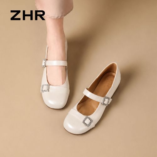 ZHR/则则玛丽珍鞋女夏季新款水钻魔术贴法式复古软底双扣带单鞋Z主图