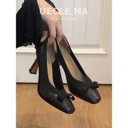 羊皮版~法式绝美气质单鞋女通勤久站不累脚高跟鞋黑色方头工作鞋