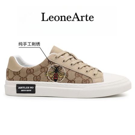 LeoneArte轻奢意大利男鞋纯手工小蜜蜂刺绣休闲鞋子男帆布鞋男鞋