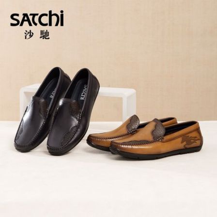 沙驰【马踏祥云】马年限定胎牛皮高端皮鞋软底男鞋豆豆鞋752642586Z