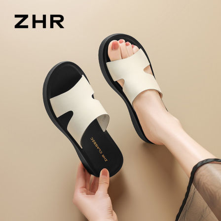 ZHR则则厚底凉拖女夏外穿2026新款复古真皮轻便百搭一字家居凉鞋