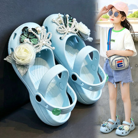 官网品牌女童洞洞鞋外穿新款夏季儿童芭蕾风拖鞋防滑女孩沙滩凉鞋