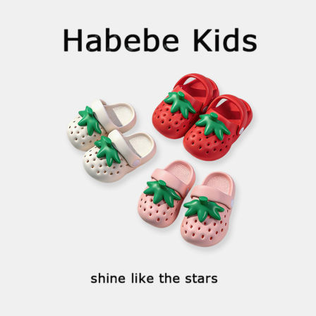 Habebe Kids 儿童草莓洞洞鞋居家防滑凉拖鞋亲子小女孩户外沙滩鞋