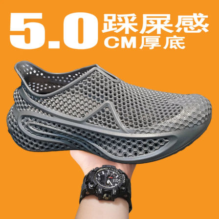 洞洞鞋男夏季新款开车两用3D打印潮流厚底增高防滑防臭透气凉鞋男