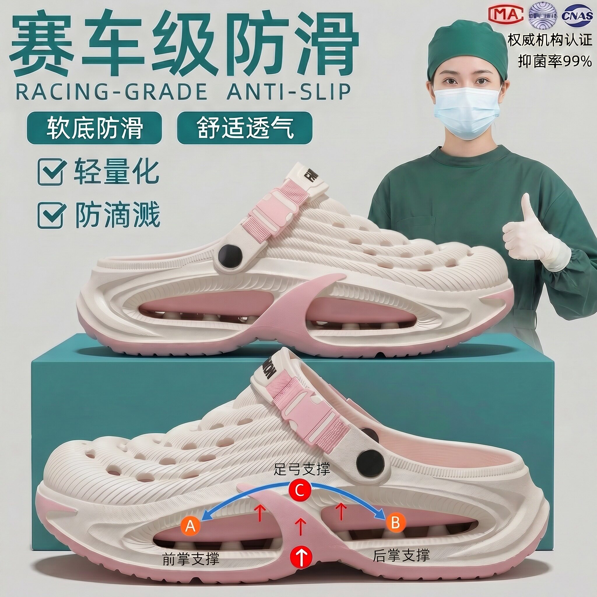医用手术室拖鞋女夏季2026新款外穿厚底防滑防臭eva巨好看洞洞鞋主图