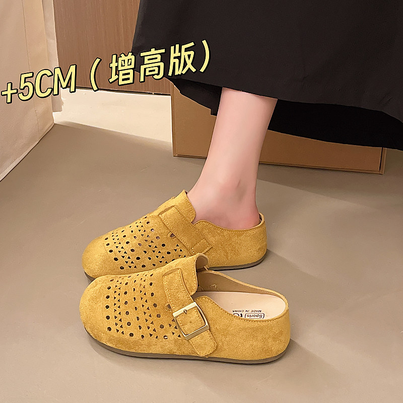 厚底内增高勃肯鞋女镂空透气包头半拖鞋夏季外穿一脚蹬洞洞凉拖鞋主图
