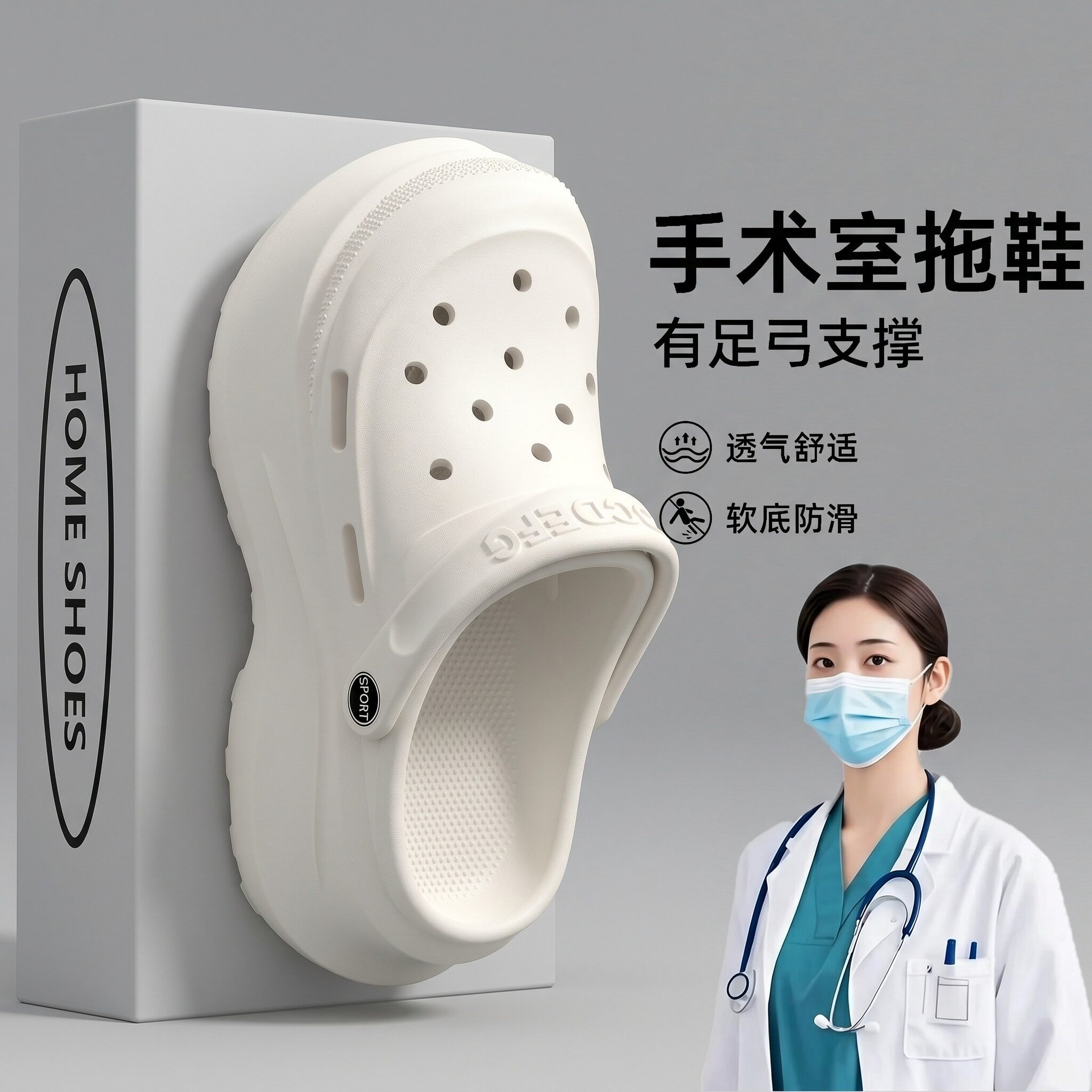 手术室洞洞鞋2026夏季新款医护专用厚底防滑足弓支撑EVA包头凉拖主图