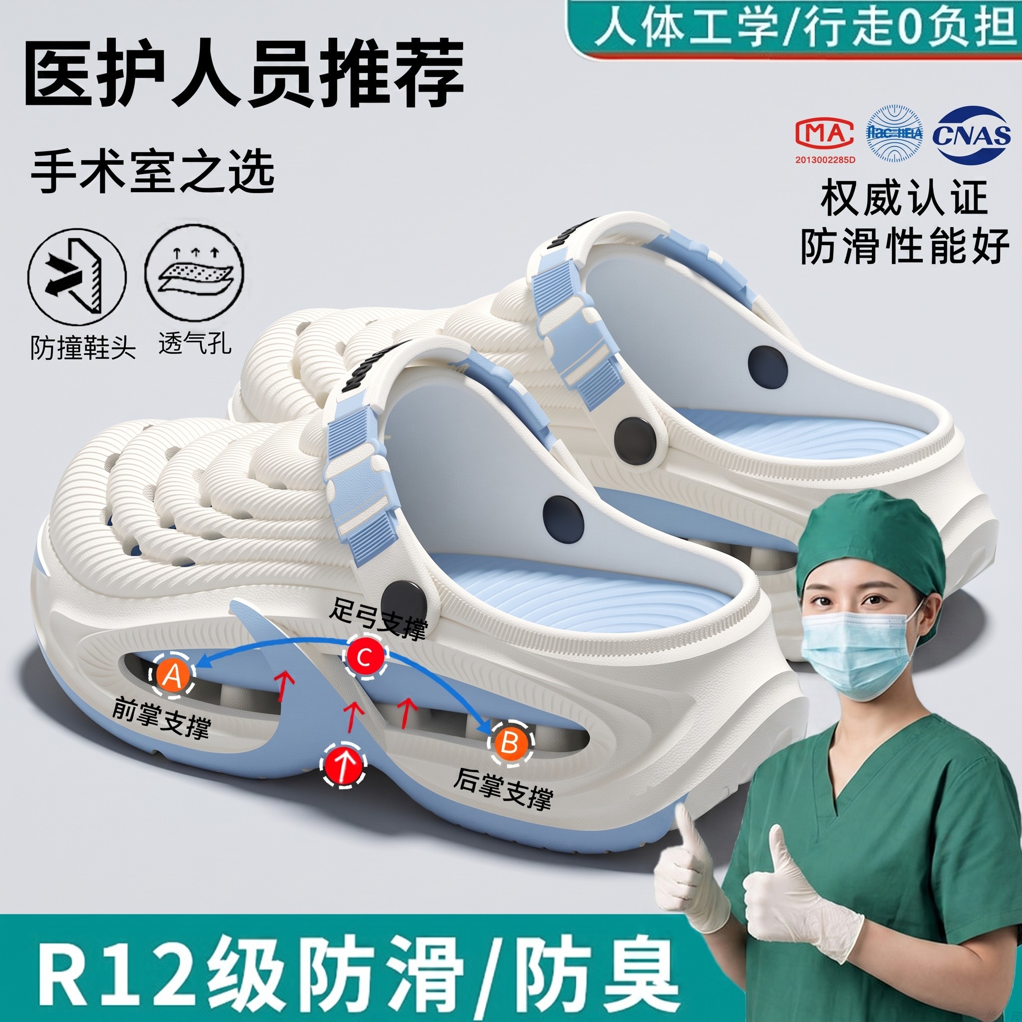 医用手术室拖鞋女款2026夏季护士专用防滑凉鞋透气足弓支撑洞洞鞋主图