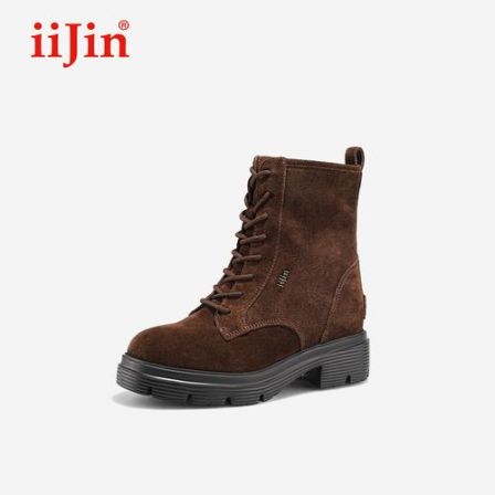 iiJin艾今26秋新品9.5cm超轻厚底内增高复古绒面马丁靴子女578NFD
