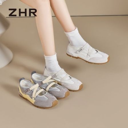 ZHR/则则芭蕾德训鞋女2026秋季新款软底玛丽珍鞋绑带平底米白单鞋