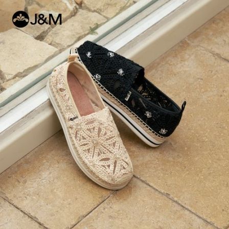 J&M/快乐玛丽夏季新款镂空网纱透气女鞋软底百搭一脚蹬平底51597W