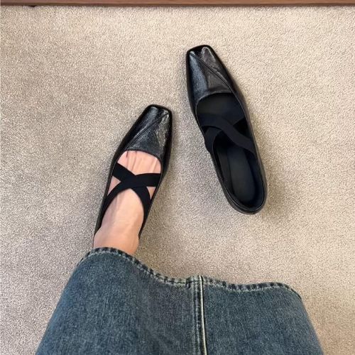 法式复古时尚交叉绑带玛丽珍鞋女方头浅口软底舒适百搭通勤单鞋女主图