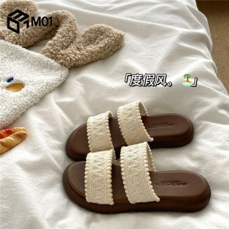M01时尚百搭编织ins度假风凉拖鞋女夏季外穿厚底透气防滑一字拖鞋